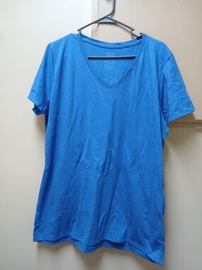 Classic V-Neck Blue Tee With Picture On Back.
